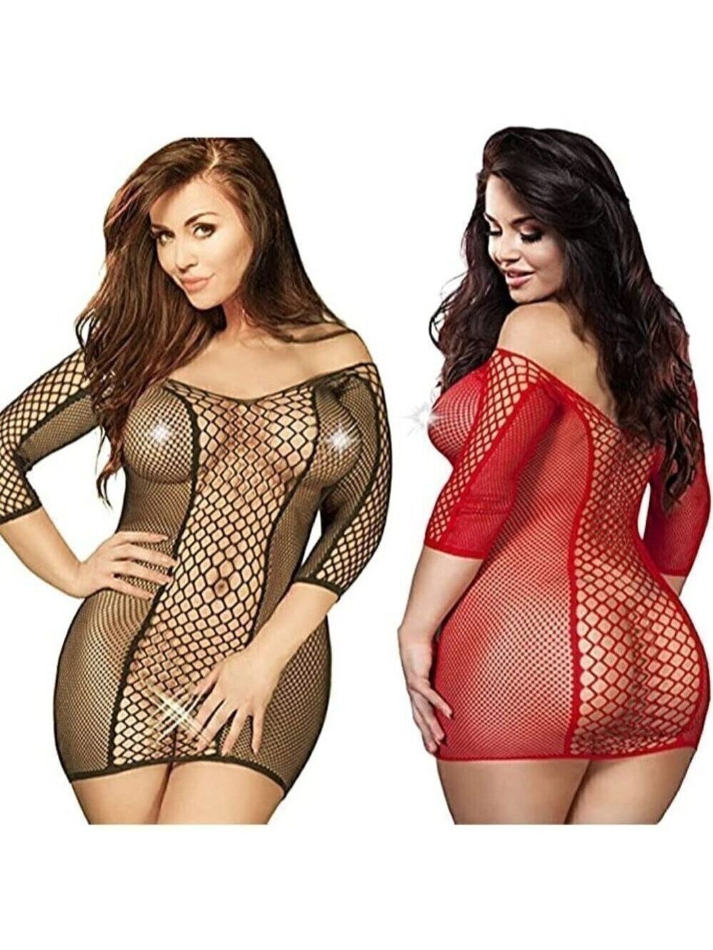 PLUS Size Seamless Fishnet Chemise Sexy Lingerie Mesh Long Sleeves Babydoll NWT